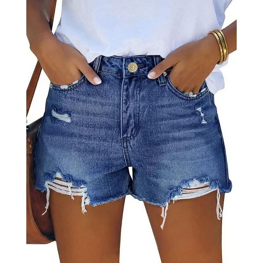 Women’s Denim Shorts Mid Rise Stretch Ripped Cutoff Casual Summer